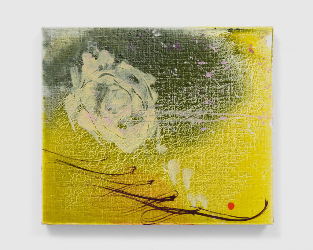 Small yellow abstract painting by Emma McIntyre